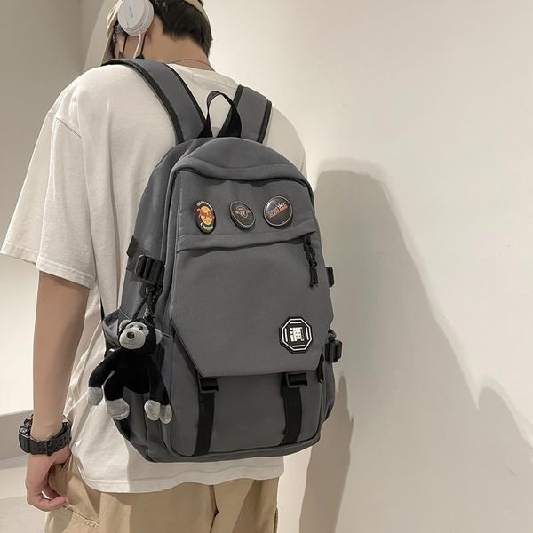 

backpack 2021 women bag solid students monkey pendant leisure for young man woman nylon travel