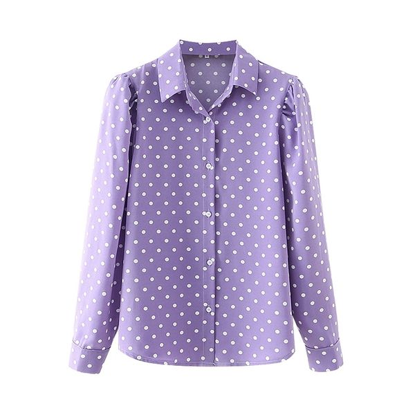 

women's knits & tees elegant women light purple polka dot shirts fashion ladies puff sleeve sweet female chic turn down colla, White