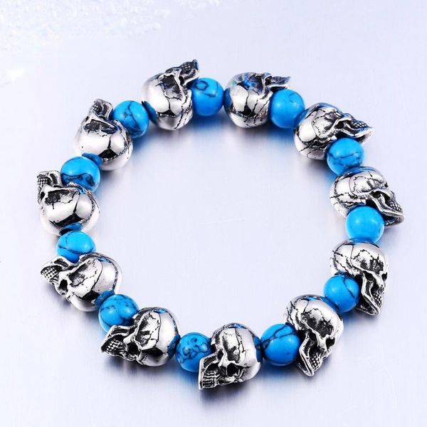 

charm bracelets personality turquoise beads skull bracelet for men women punk style head jewelry accessories, Golden;silver