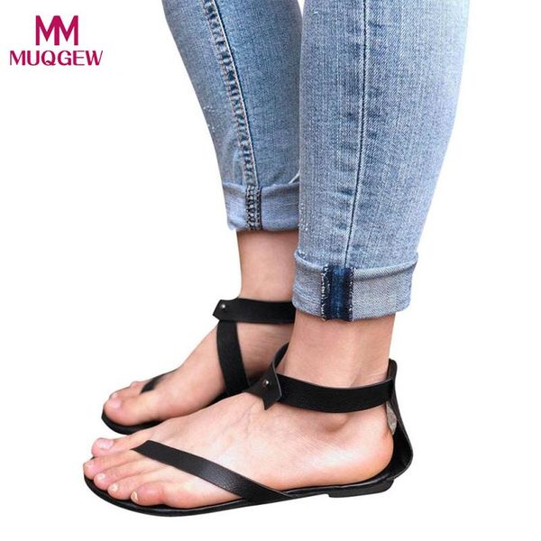 

fashion shoes women summer sandals ladies strap flat ankle roman cusual slip-on thong footwear female beach, Black
