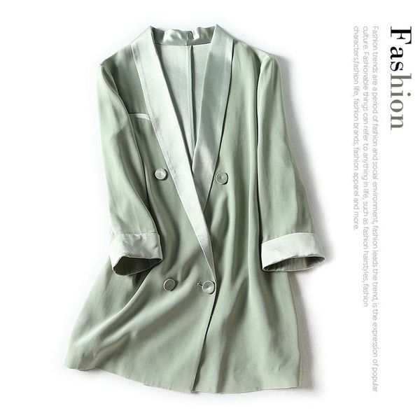 

women's blouses & shirts autumn green fruit collar 7 / 4 sleeve double breasted loose triacetic acid suit coat medium length silhouette, White