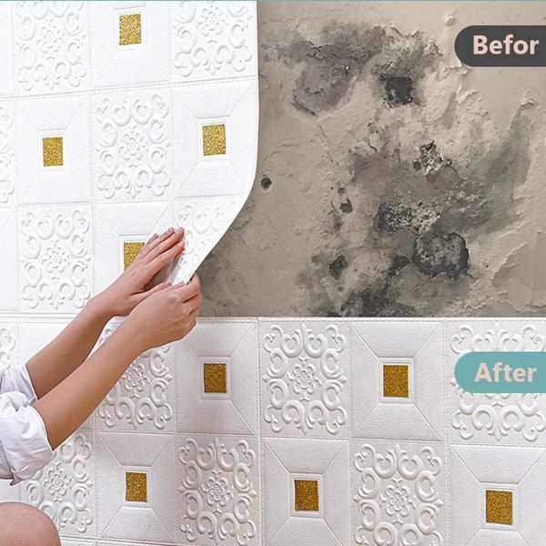 

self adhensive 3d wall sticker thicken 4.5mm roof decoration wallpaper living room decor foam waterproof wallpapers
