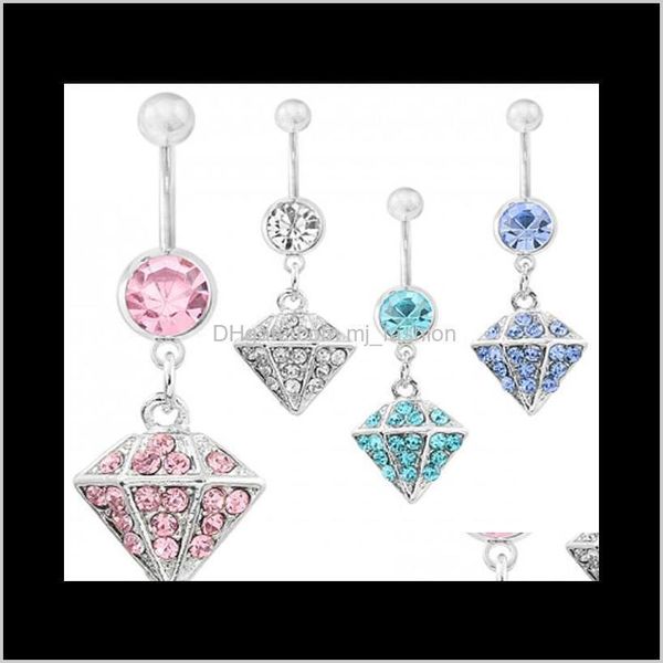 

& bell button jewelrybutton navel rings body piercing jewelry dangle aessories fashion diamond charm umbilical buckle earrings nails ps1076, Silver