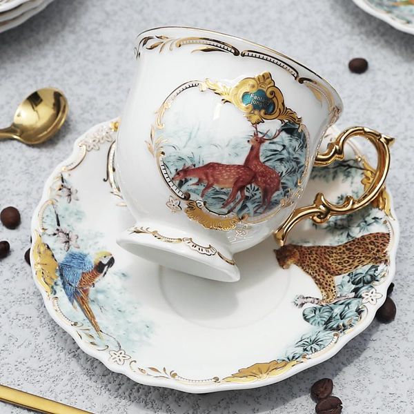 

cups & saucers ceramic coffee cup set jungle animal saucer bird monkey shape gold bone china tea