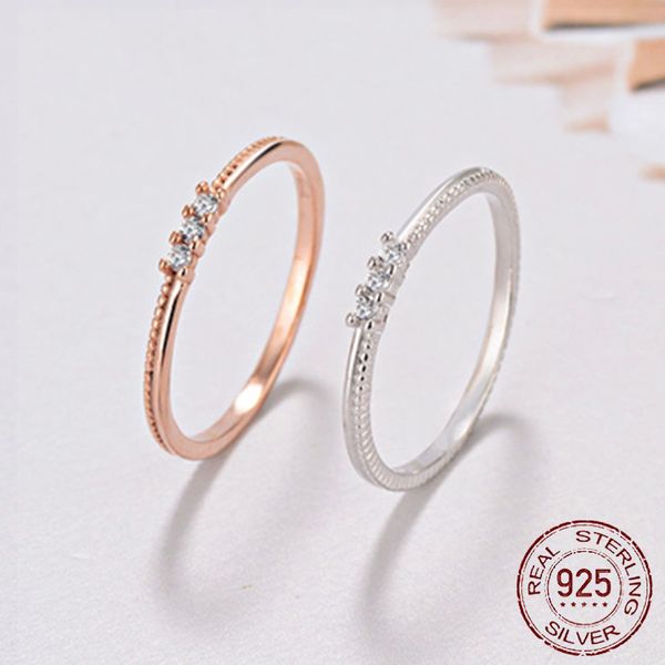

925 sterling silver rings for women trendy jewelry simple three grains cubic zirconia tail wedding propose white/rose gold bioux femme j-052, Slivery;golden