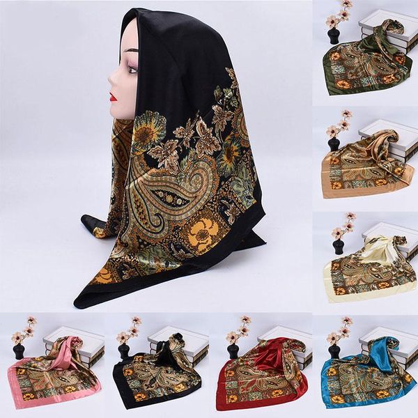 

scarves square satin silk shawl cashew flower muslim neckerchief headband hair scarf kerchief women luxury pareo hijab bandanna, Blue;gray
