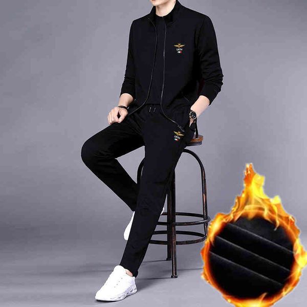 

2021 winter new wear korean casual plush thickened suit men's trend sports two-piece set, Gray