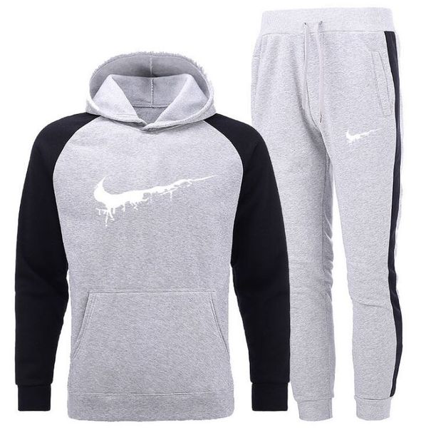 

men's hoodie+pants sets 2 pieces autumn running tracksuit sweatshirt set gym clothes men sport suit track, Gray