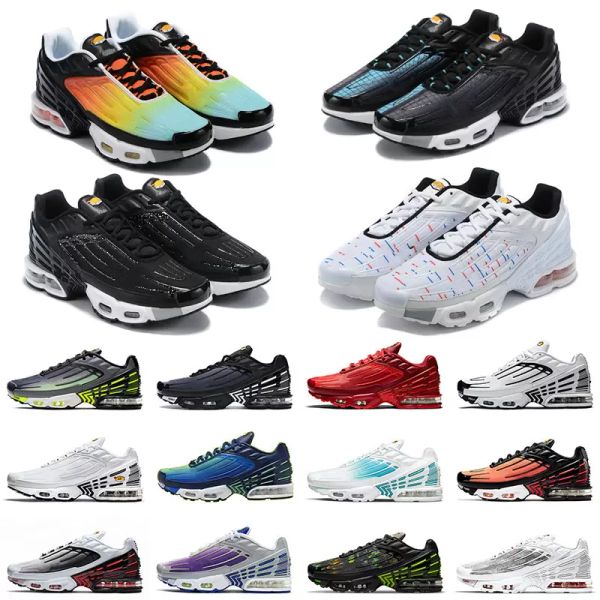 

tn plus 3 unique graphic running shoes radiant red neon black iridescent mens laser blue womens triple white multi checks trainers sneakers
