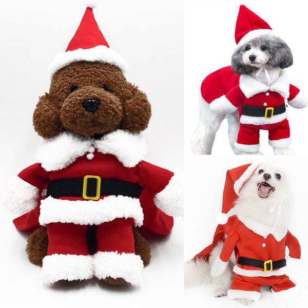 

christmas pet dog costumes w/ hat funny santa claus clothes f/ dogs winter suit with cap puppy coat jacket warm clothing apparel