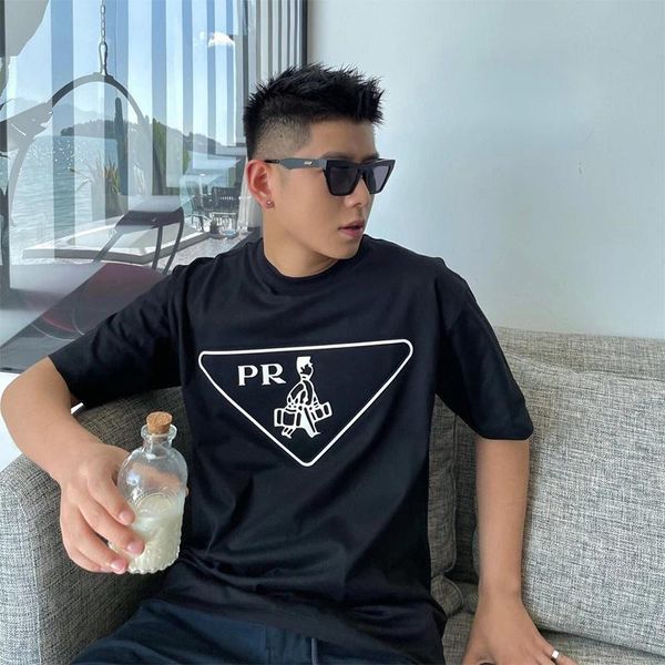 

men's t-shirts 2021 spring latest couple models 3d three-dimensional classic triangle pattern print round neck short-sleeved, White;black