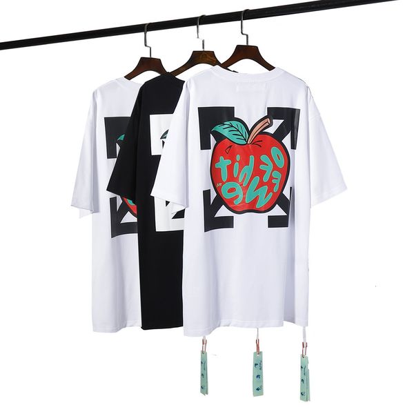 

230g double yarn oversized short sleeve t-shirt with apple design, White;black