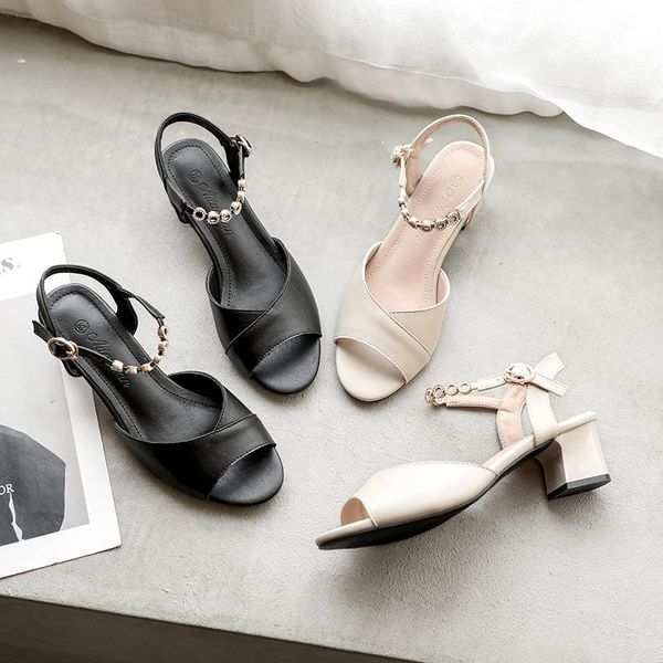 

sandals summer fish mouth open toe buckle women shoes korean thick heel, Black