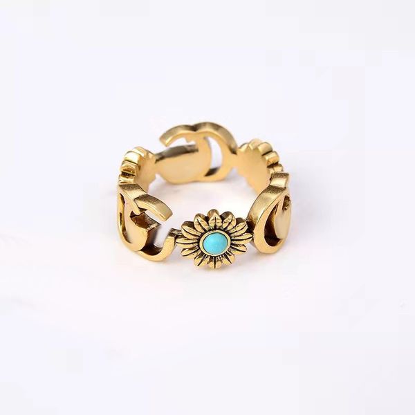 

design jewelry daisy ring bronze double flower turquoise ring for couples, Silver