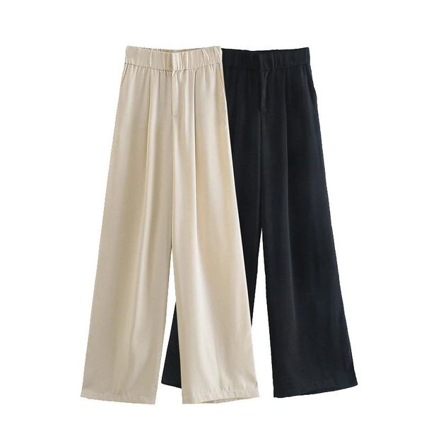 

women's pants & capris summer women chic fashion side pockets wide leg vintage high waist zipper female trousers, Black;white