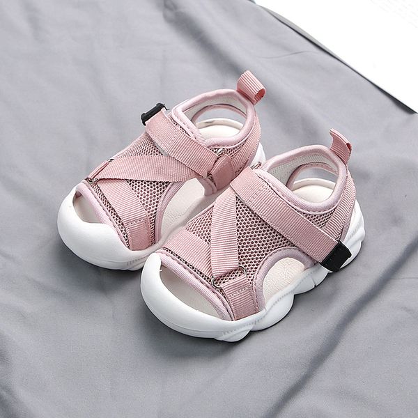 

2021 summer new children sandals baby solid soft bottom barefoot sandals boys girls anti-kick foot protection shoes girls shoes, Black;red
