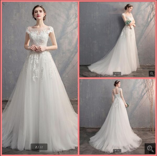 

2021 robe deÂ mariage white tulle a line wedding dress vintage beaded lace appliques cap sleeve elegant bride dresses court train long corset