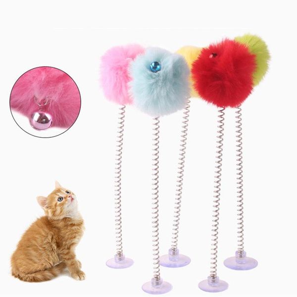 

pet cat toy supplies feather bottom sucker spring stick interactive pets toys with mini bell 2021