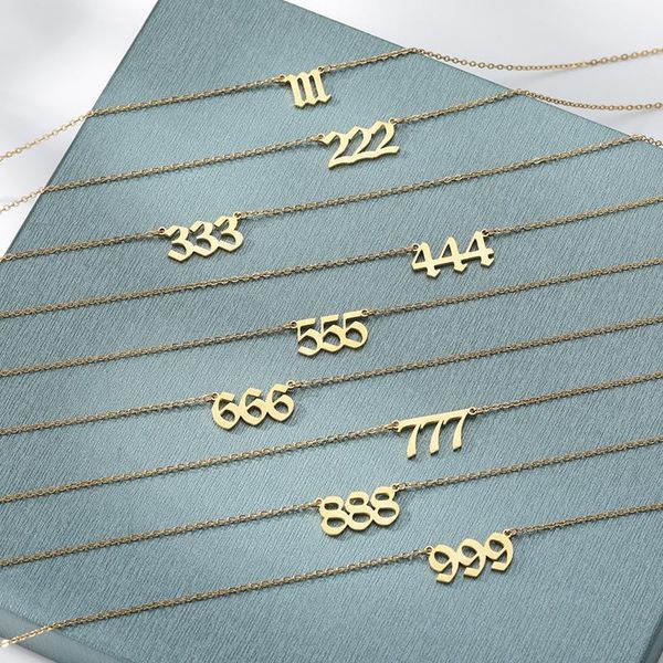 

chains goth angel number necklaces for women stainless steel 444 necklace 111 222 555 666 choker chain devil jewelry collier, Silver