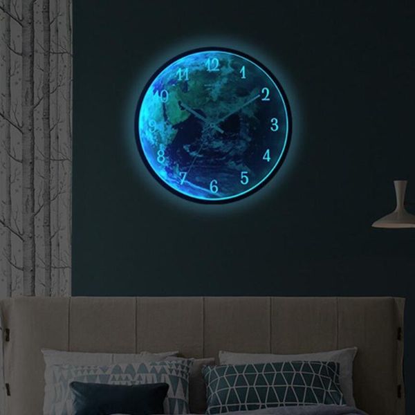 

wall clocks led sound and light dual control luminous clock earth lights home living room decorative hanging watch