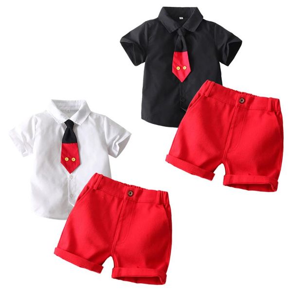 

clothing sets baby boy clothes cake smash college style necktie denim pants sleeve shirt birthday party pageant schooldaily wear, White