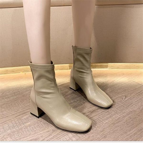 

boots women's 2021 winter season ins trendy thin shoes zipper retro mid-tube, Black