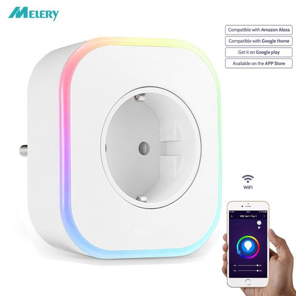 

smart power plugs wifi plug adapter eu outlet surge protector rgb light color changing lamp remotely control by alexa google home