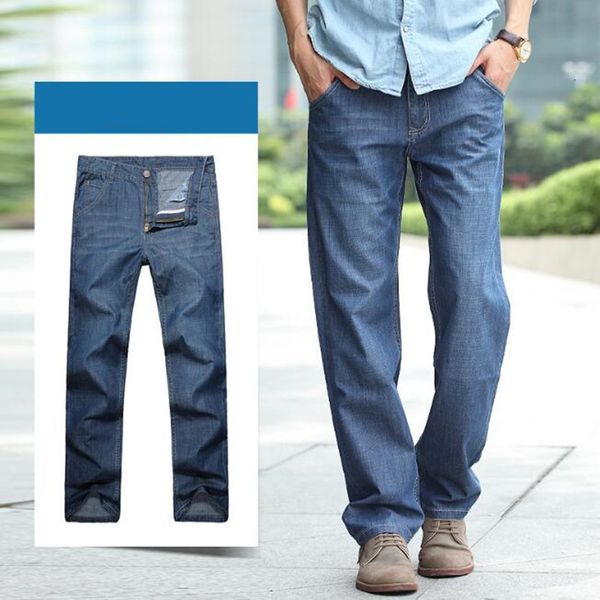 

men's jeans fashion men's loose straight jeans, summer casual large jeans 48, Blue