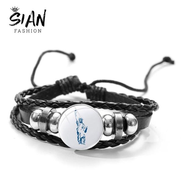 

charm bracelets sian i love ny york leather bracelet liberty goddess pattern art po glass dome black multilayer jewelry gifts, Golden;silver