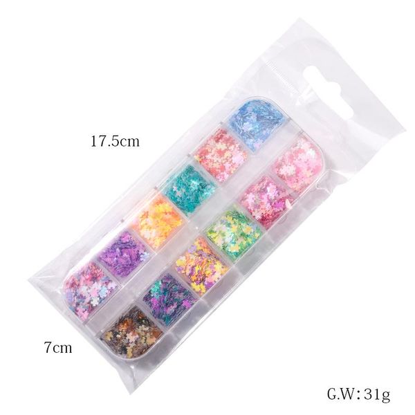 

nail glitter 12 colors holographic holo love leaf pink/ white body art / assorted sequins box,k343fd, Silver;gold