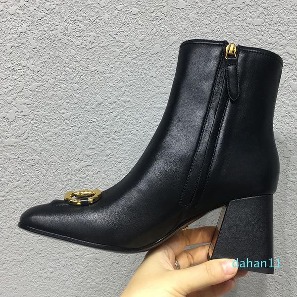 

winter fashion luxury womens boots genuine leather square toes shoes button ankle .5cm heel ladies shoe booties high heels martin women, Black