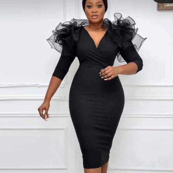 

two piece dress women es elegant bodycon plus size v neck patchwork mesh ruffle long sleeve slim fit office lady party birthday bl, White