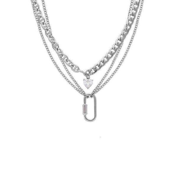 

alloy necklaces with multi-layer stacked temperament jewelry niche design neckchain 2021 diamond inlaid clavicle chain for women, Silver
