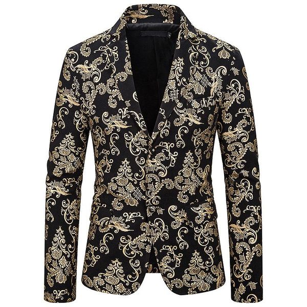

men's suits & blazers gold jacquard bronzing floral blazer men 2021 slim fit suit jacket wedding party stage singer masculino, White;black