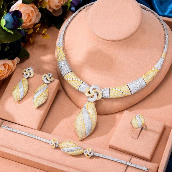 

earrings & necklace godki luxury africa charm cz 4pcs bracelet ring for women party zircon lady bridal wedding jewelry sets, Silver