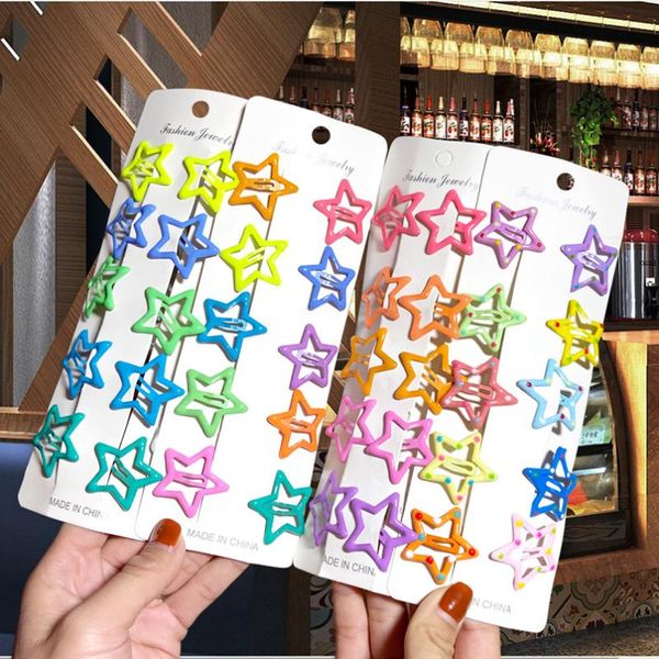 

creative hair clip pin for kids girls cute pentagram geometric star hairpin bobby accessories, Slivery;white