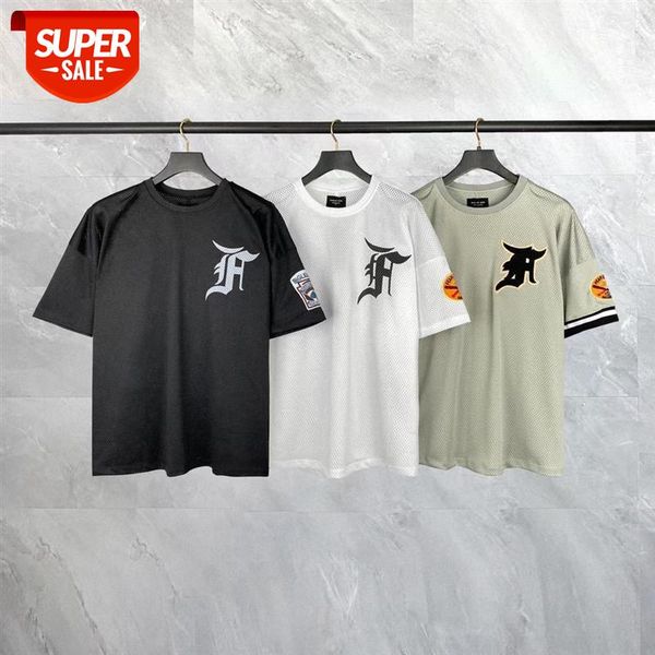 

streetwear men fear of god fog season 5 mesh embroidered badge short sleeve t-shirt #ng40, White;black