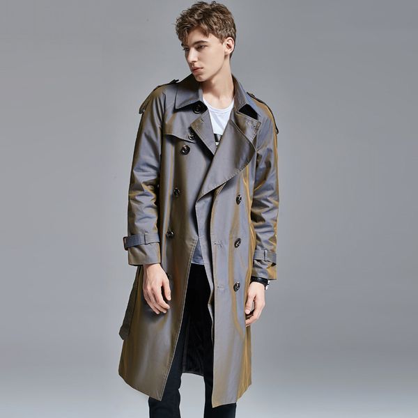

young man fashion coat color changing unique windbreaker knee length men outwear 2022 spring autumn european classic overcoat, Tan;black