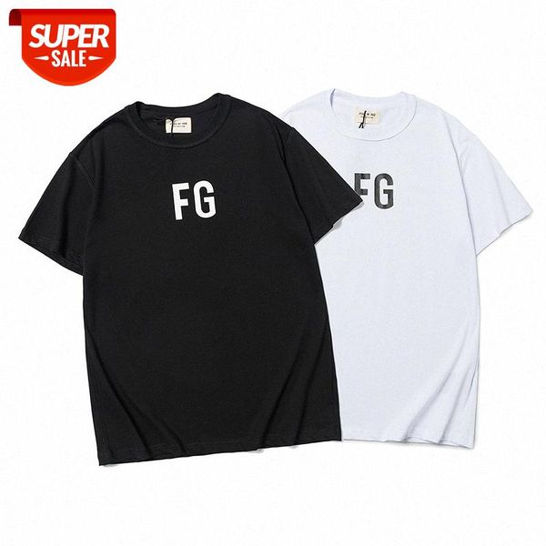 

fog fear of god sixth fg letter printed short-sleeved t-shirt men and women couple loose bottoming shirt #ro9b, White;black