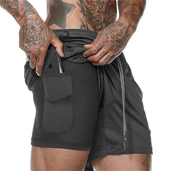 Sommer Herren 2 in 1 Jogger Shorts Sicherheitstaschen Doppelschicht mit Tasche Fitness Solid Camo Workout 210721