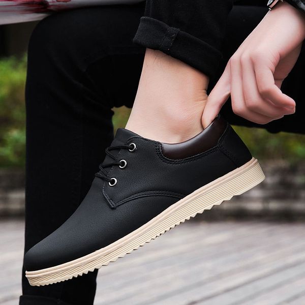 

autumn men's korean fashion casual shoes leather versatile trendy board work, Black