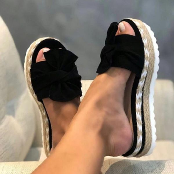 

sandals women platform shoes bow summer slipper indoor outdoor flip-flops beach female slippers, Black