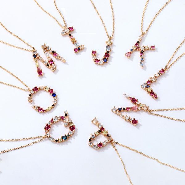 

chains s925 sterling silver rainbow 26 english letters ladies necklace color clavicle chain