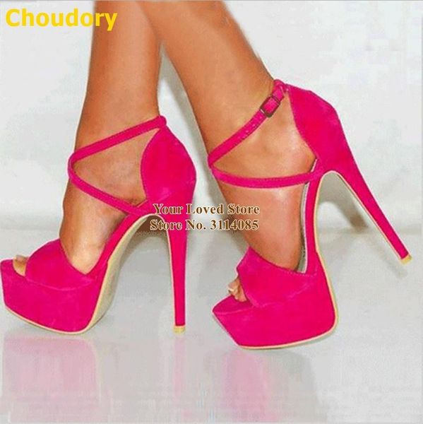 

dress shoes choudory fuchsia yellow nude platform open toe cross strappy high heel pumps stiletto wedding size52, Black