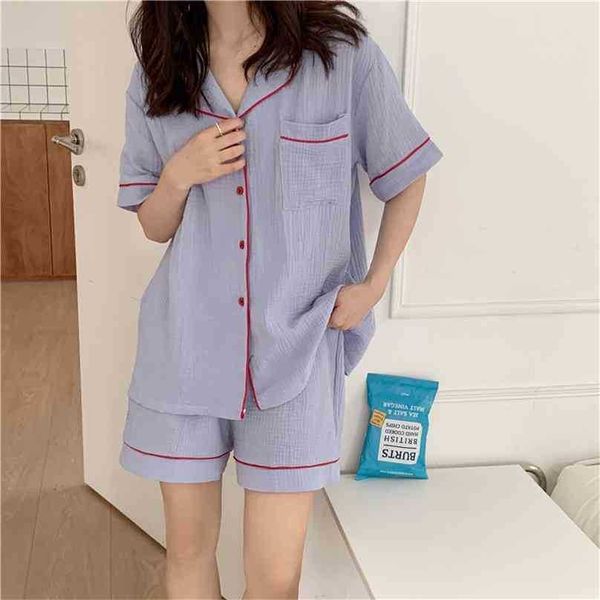 

summer all match loose sleepwear vintage casual homewear thin women home chic cotton pajamas suits sets 210525, Black;red