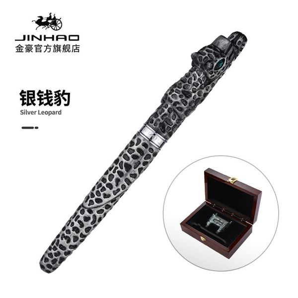 

gel pens jinhao rollerball pen ancient cheetah metal golden gray green eyes exquisite writing office ,wooden box options