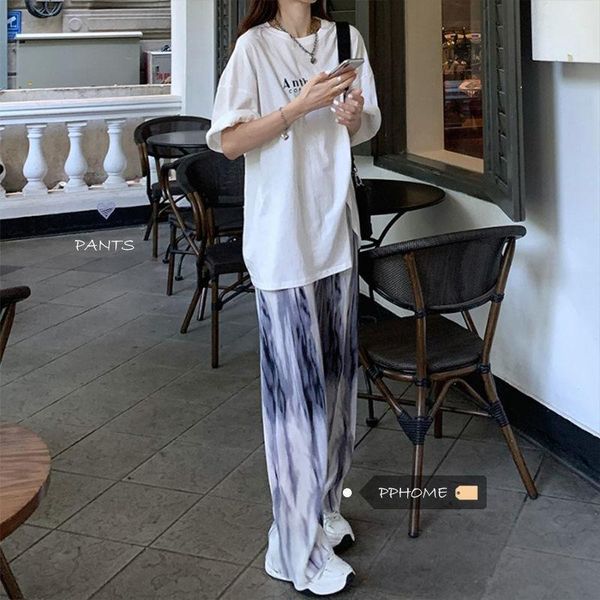 

t-dyed high-waisted drag pants loose-fitting casual show thin wide-legged 2021 summer trousers women's & capris, Black;white