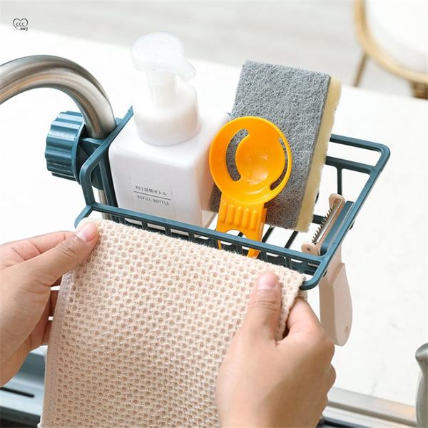 

kitchen plastic retractable sink dish drainer rack towel holder connected to faucet storage hanging basket bathroom hooks & rails