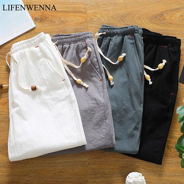 

summer solid cotton shorts men 2021 fashion loose comfortable and breathable mens drawstring waist bermuda men's, White;black