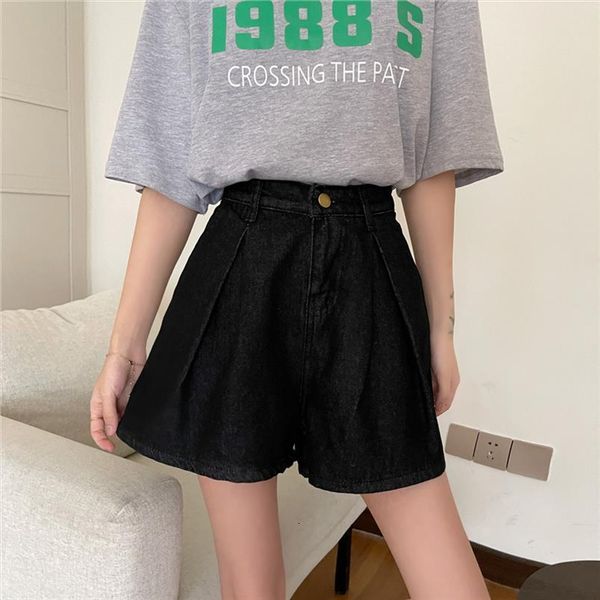 

3 sizes s l womens pants loose black demin blue button fly simple solid fashion summer spring arrival women shorts, Black;white